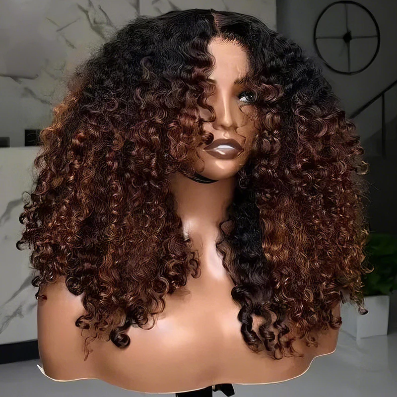 Amanda 7x5/13×6 HD Glueless Lace 300% Density Deep Curly Wig | Ombre Brown & Dark Reddish Brown - Image 2