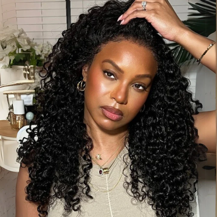 $100 Off| Deep Curly Snug Fit 360 Invisible Strap Glueless Lace Frontal Wig Flash Sale - Image 2