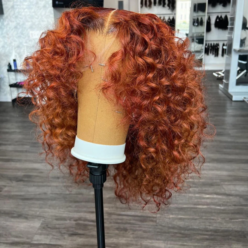 Ginger Orange Color 4x4 / 13x4 Curly Glueless Lace Front 180% Density Short Bob Human Hair Wigs Flash Sale