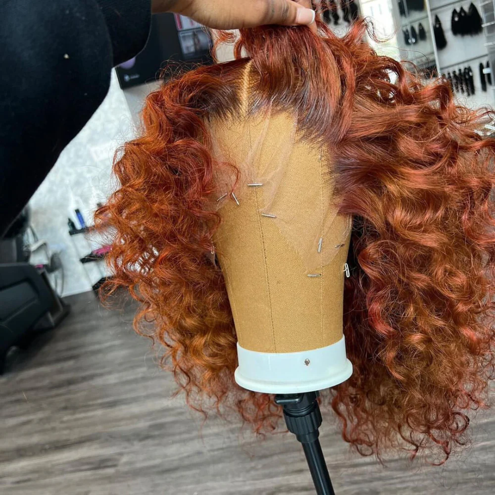 Ginger Orange Color 4x4 / 13x4 Curly Glueless Lace Front 180% Density Short Bob Human Hair Wigs Flash Sale - Image 2