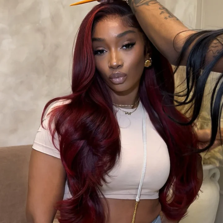 $100 Off Full $100| Glueless Dark 99J Burgundy Red Colored Body Wave Pre Plucked HD Lace Frontal Wig Flash Sale - Image 3