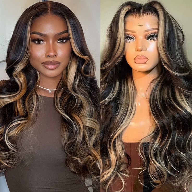 $100 Off| Money Piece Highlight Blonde Colored Body Wave 13x4 HD Lace Front Wigs Human Hair Wig Flash Sale - Image 2