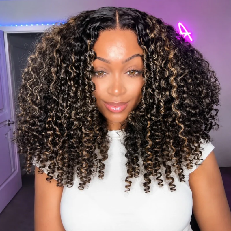 $100 Off | Luxury 7x5/13x6 Burmese Curly Brown Balayage Highlight Color Glueless HD Lace Human Hair Wig Flash Sale - Image 2