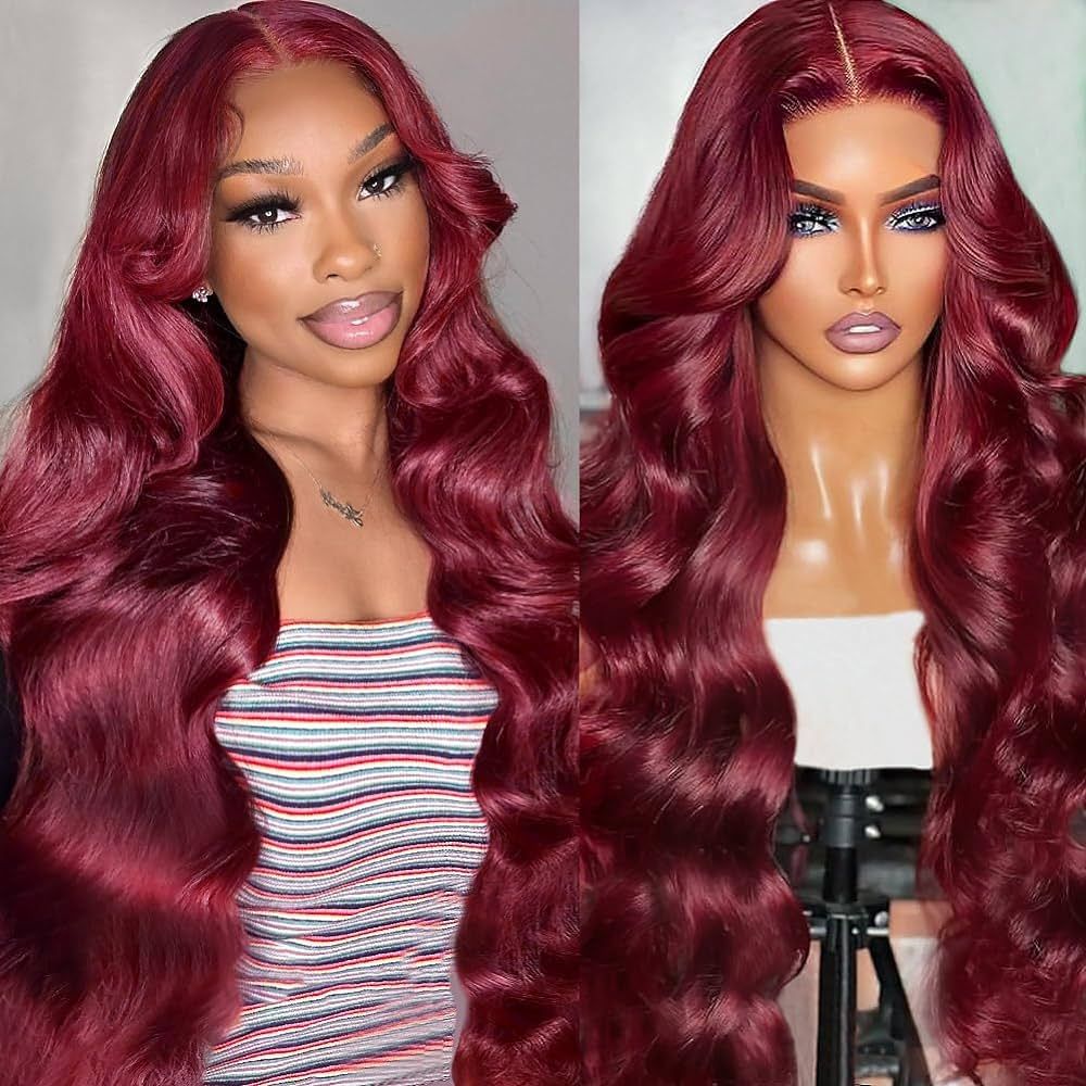 $139=30"| 99J Burgundy Red Color Body Wave Glueless Lace Front Wigs 24H Fast Shipping Flash Sale