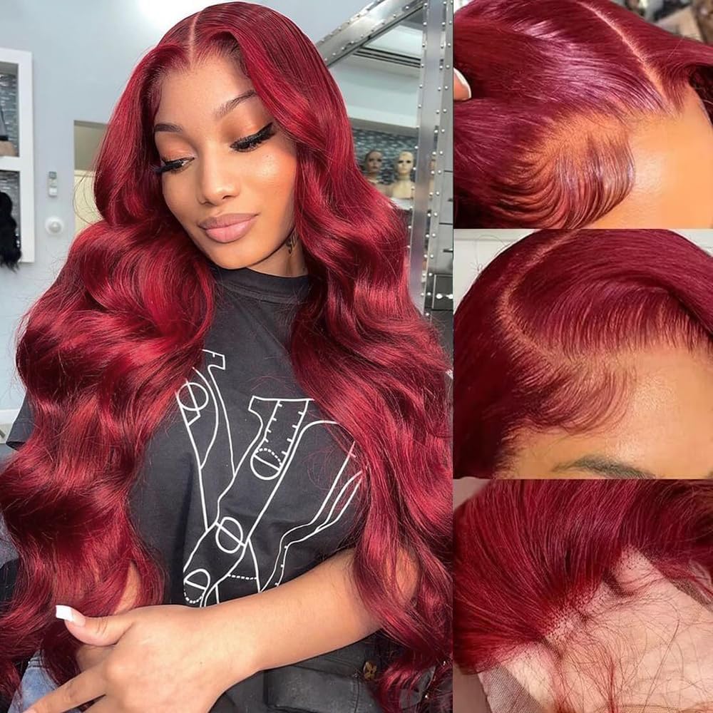 $139=30"| 99J Burgundy Red Color Body Wave Glueless Lace Front Wigs 24H Fast Shipping Flash Sale - Image 2