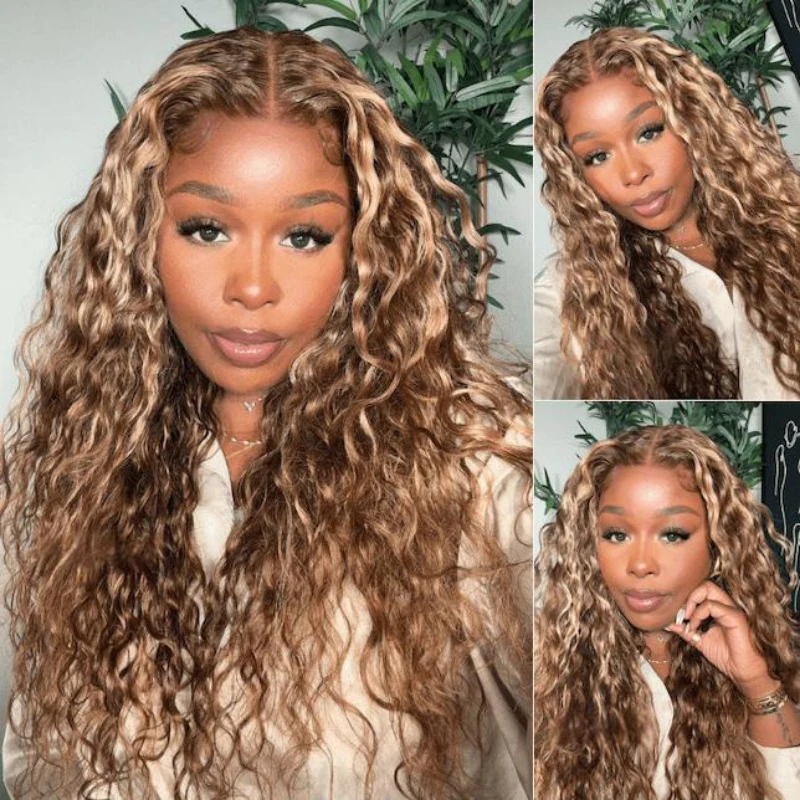 13x4 HD Lace Burmese Curly Glueless Wig Honey Blonde Highlight 250% Density Human Hair - Image 10