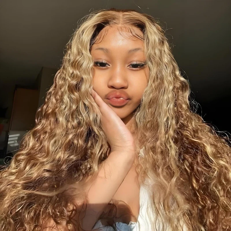 13x4 HD Lace Burmese Curly Glueless Wig Honey Blonde Highlight 250% Density Human Hair - Image 11