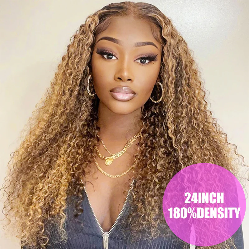 13x4 HD Lace Burmese Curly Glueless Wig Honey Blonde Highlight 250% Density Human Hair - Image 15