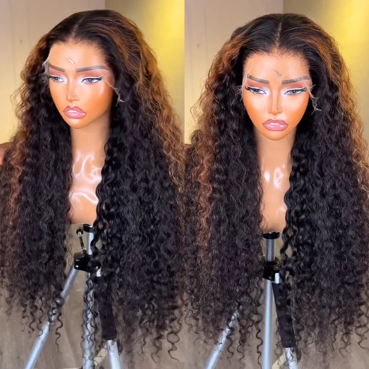 Add $0.1 for Extra Wig| Highlight Color Light Brown Curly Clear HD Lace Front/Closur| Highlight Color Light Brown Curly Clear HD Lace Front/Closure Wig Flash Sale - Image 3