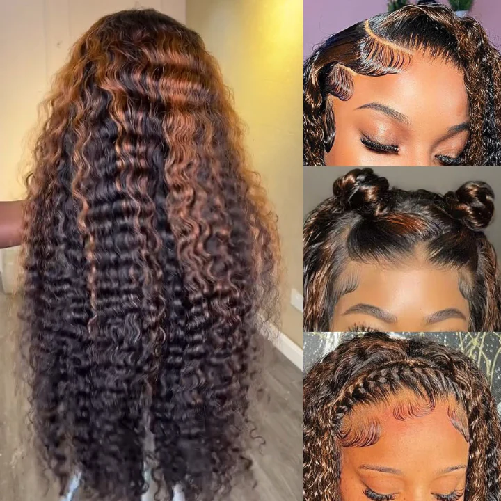 Add $0.1 for Extra Wig| Highlight Color Light Brown Curly Clear HD Lace Front/Closur| Highlight Color Light Brown Curly Clear HD Lace Front/Closure Wig Flash Sale - Image 4