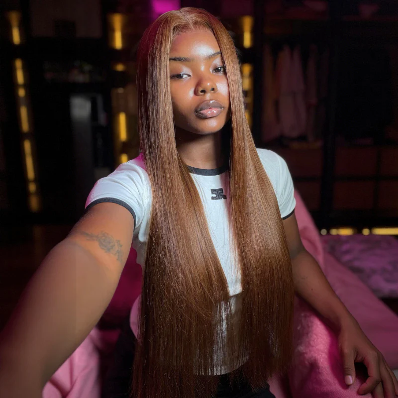 $199=28'' | Pre Everything Straight Ginger Brown 13x6 Lace Frontal Glueless Orange Wigs Put On & Go HD Transparent Lace Wig Flash Sale - Image 2