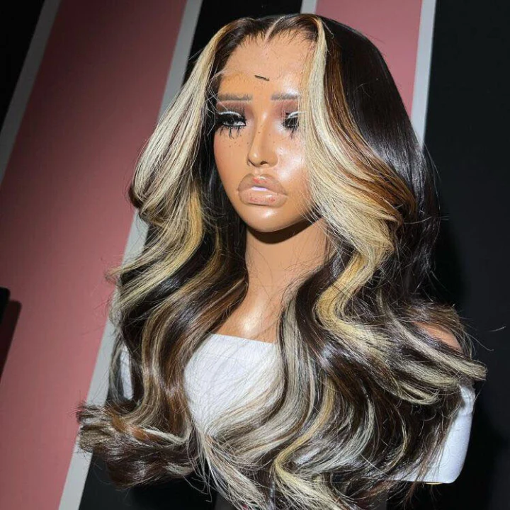 Highlights Wig Human Hair HD 13X4Lace Frontal Loose Wave Wig Blonde Black Pre Plucked Glueless Wig -AmandaHair - Image 2