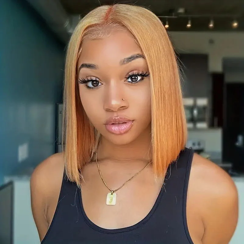 24H Fast Shipping | Honey Blonde Straight Short Bob 13x4 HD Lace Frontal Wig Flash Sale