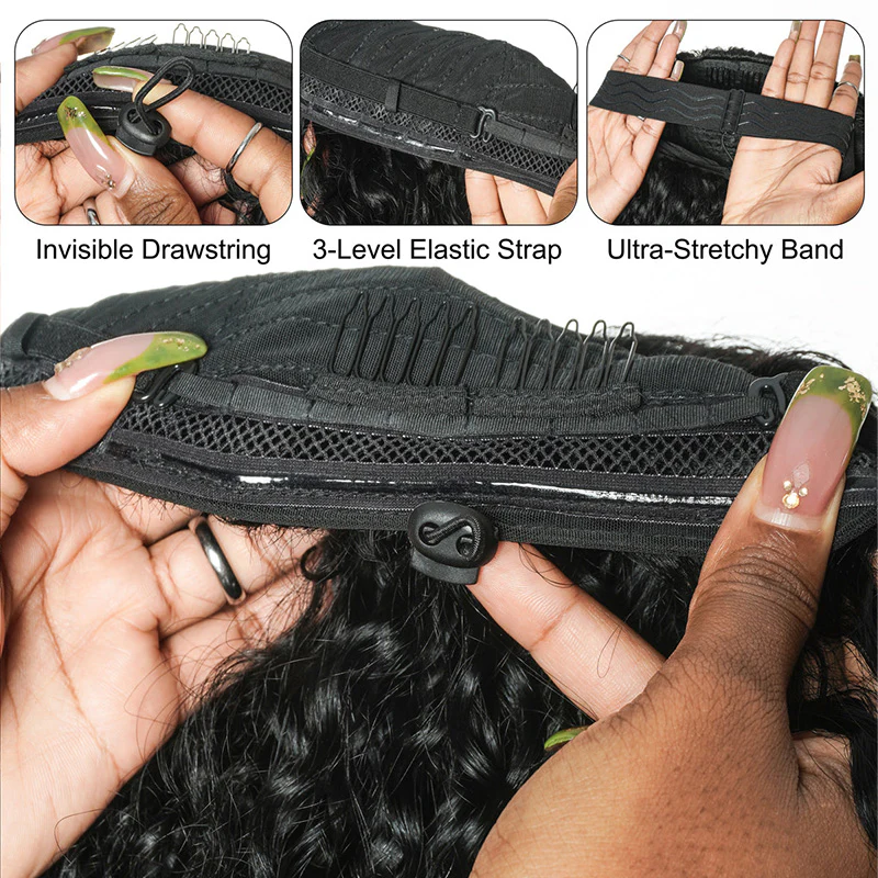 3 In 1 Half Wig | 300% Density Double Drawn Glueless Curly Human Hair Wig With Drawstring - Image 14