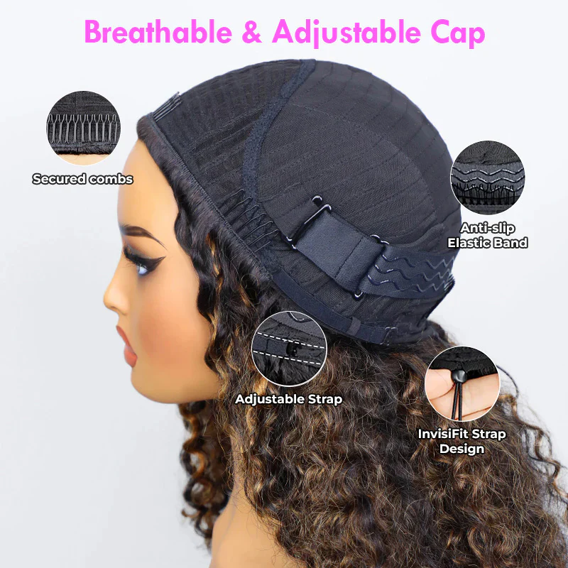3 In 1 Half Wig | 300% Density Double Drawn Glueless Curly Human Hair Wig With Drawstring - Image 16