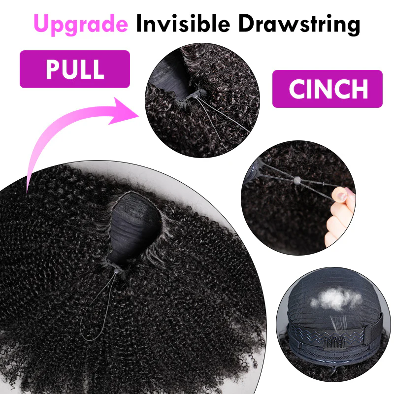 $100 Off Full $101| Kinky Curly Put On & Go Invisible Drawstring Glueless Flip Over Half Wig Beginner Friendly Flash Sale - Image 5
