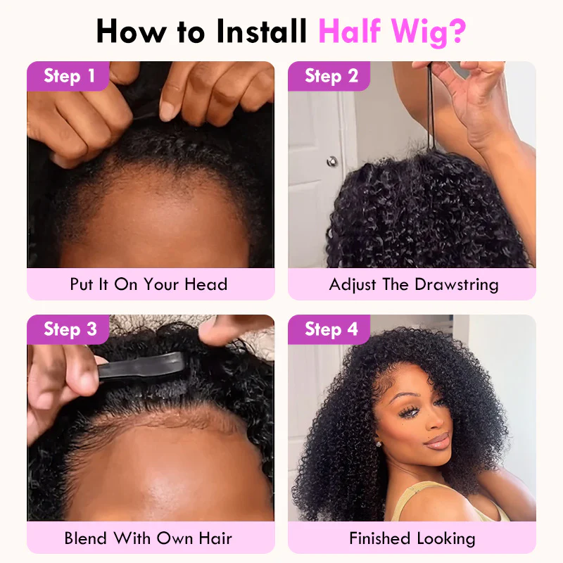 $100 Off Full $101| Kinky Curly Put On & Go Invisible Drawstring Glueless Flip Over Half Wig Beginner Friendly Flash Sale - Image 7