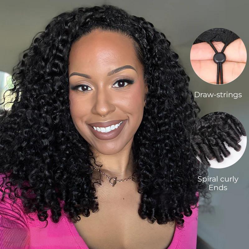 3 In 1 Half Wig Burmese Curly Spiral Curls End Glueless Flexible Fit Drawstring Put On And Go Flash Sale - Amanda Hair - Image 4