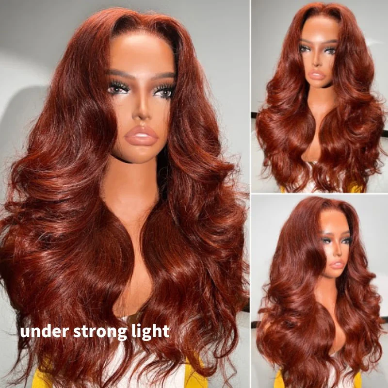 300% Density 13x4 Pre Everything Reddish Brown Color Body Wave / Jerry Curly / Kinky Curly / Water Wave HD Transparent Lace Human Hair Wigs - Image 2
