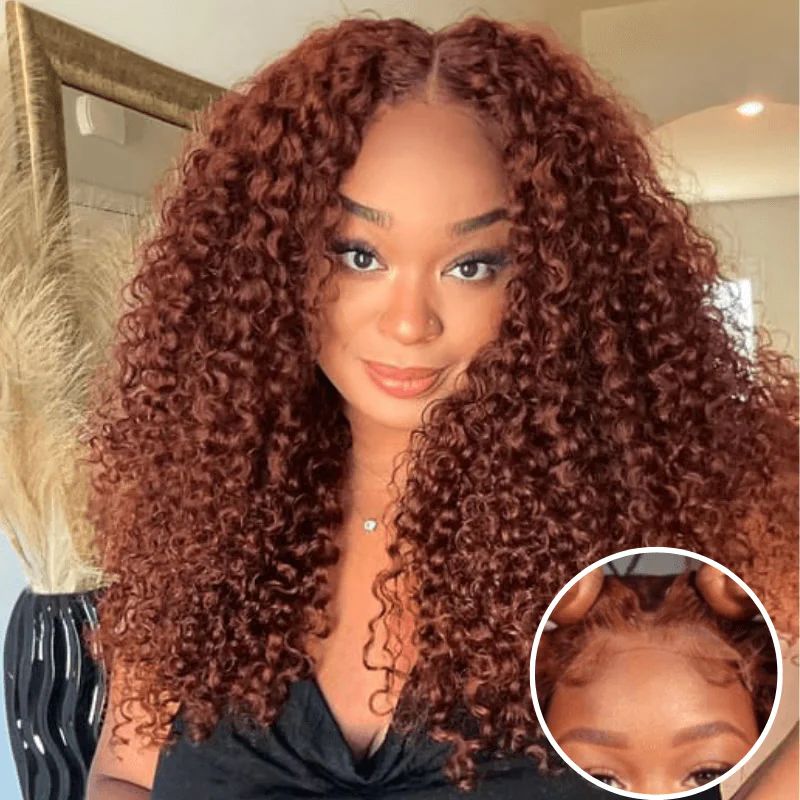 300% Density 13x4 Pre Everything Reddish Brown Color Body Wave / Jerry Curly / Kinky Curly / Water Wave HD Transparent Lace Human Hair Wigs - Image 5