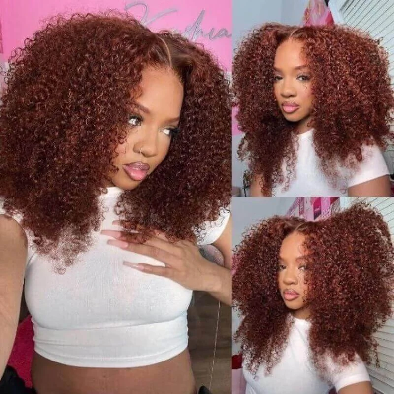 300% Density 13x4 Pre Everything Reddish Brown Color Body Wave / Jerry Curly / Kinky Curly / Water Wave HD Transparent Lace Human Hair Wigs - Image 7