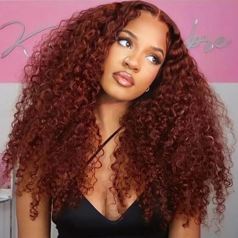 300% Density 13x4 Pre Everything Reddish Brown Color Body Wave / Jerry Curly / Kinky Curly / Water Wave HD Transparent Lace Human Hair Wigs - Image 8