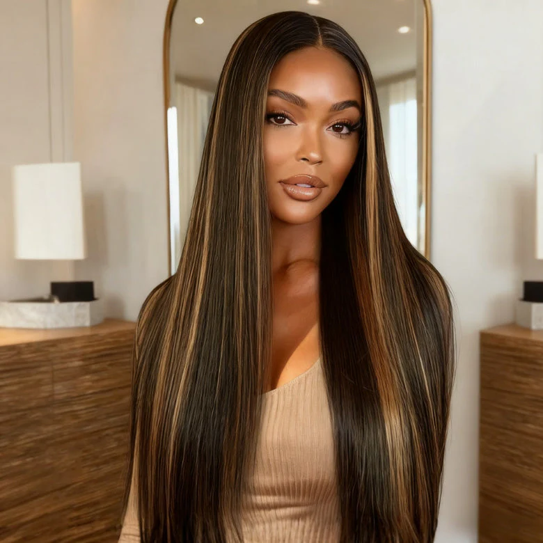 300% Density Balayage Highlights Straight Glueless Wig - 7x5/13x4 HD Lace
