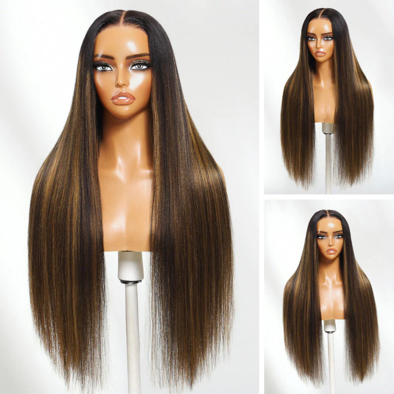 300% Density Balayage Highlights Straight Glueless Wig - 7x5/13x4 HD Lace - Image 4