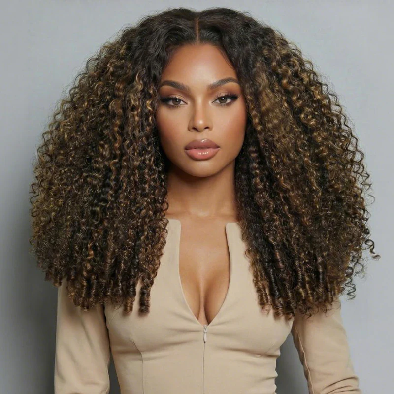 300% Density Burmese Curly Brown Highlight Glueless HD Lace Wig