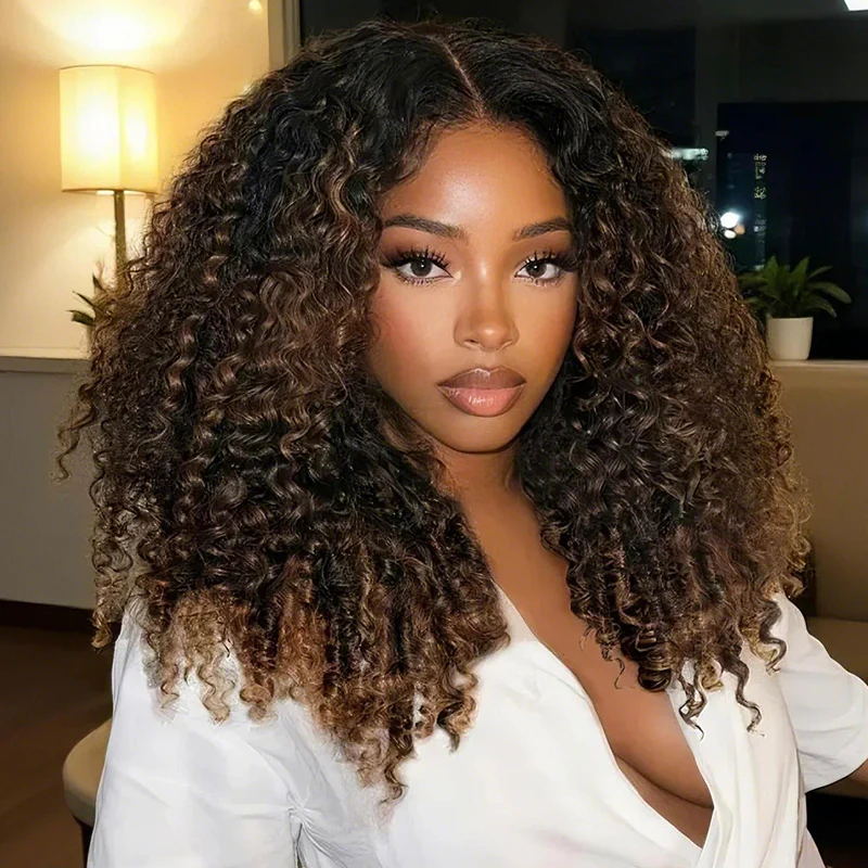 300% Density Burmese Curly Brown Highlight Glueless HD Lace Wig - Image 2