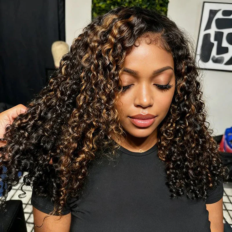 300% Density Burmese Curly Brown Highlight Glueless HD Lace Wig - Image 4