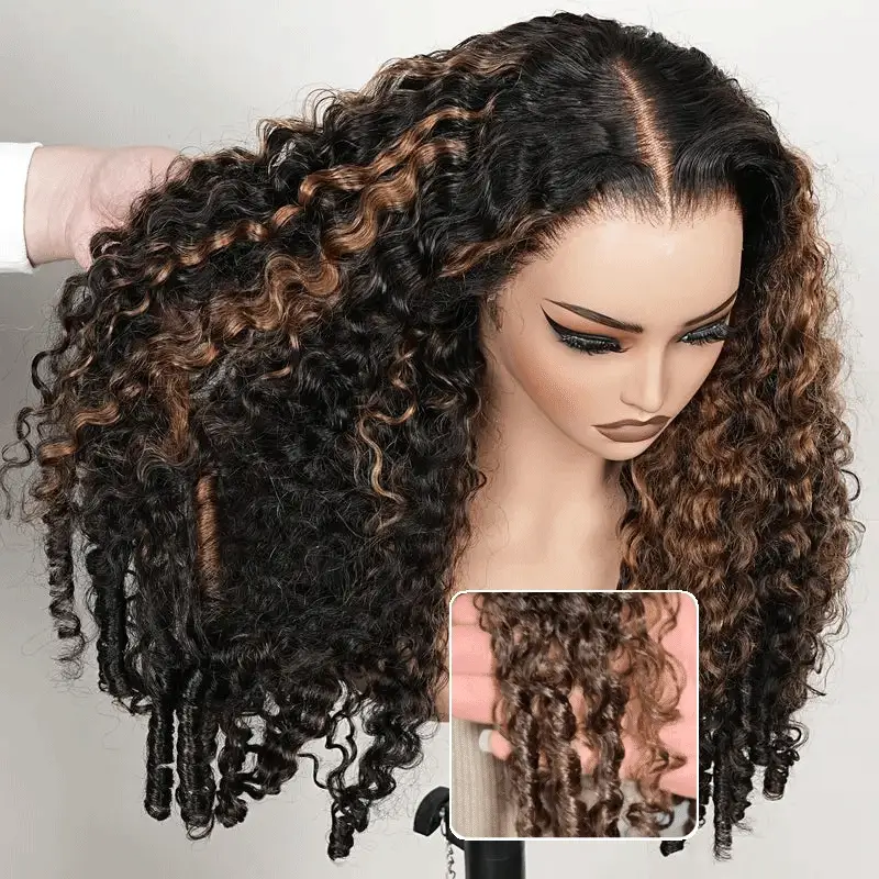 300% Density Burmese Curly Brown Highlight Glueless HD Lace Wig - Image 5