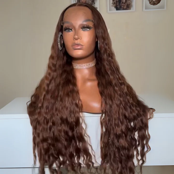 300% Density Luxury custom wigs Loose Wave Glueless Lace Brown Coloded Wigs Virgin Human Hair Transparent Lace Front Wig Super Double Drawn Level - Amanda Hair - Image 2