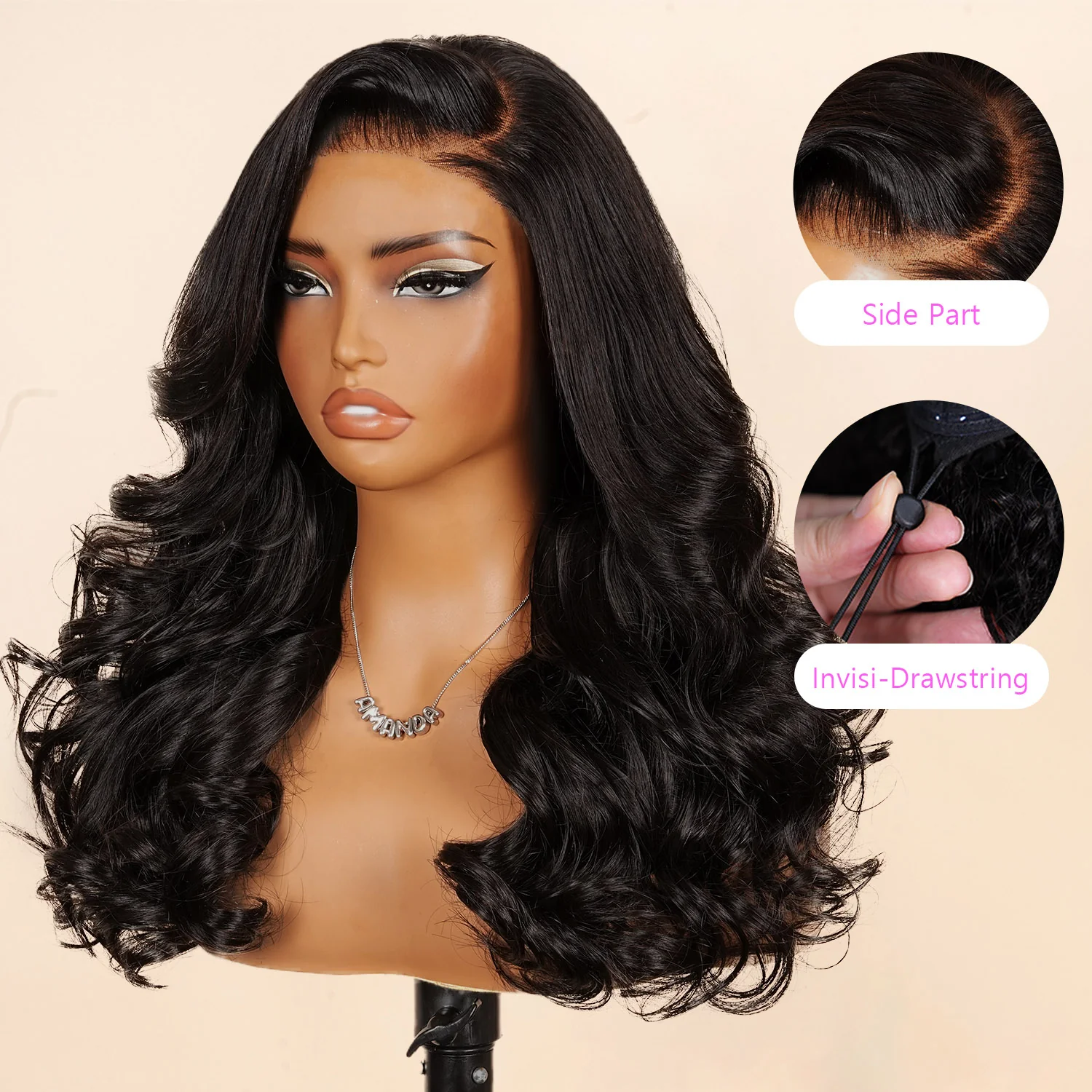 300% Density Side Part Body Wave Glueless 7x5 / 13x6 Lace Front Put On And Go Human Hair Wig - Amanda Hair - Image 4
