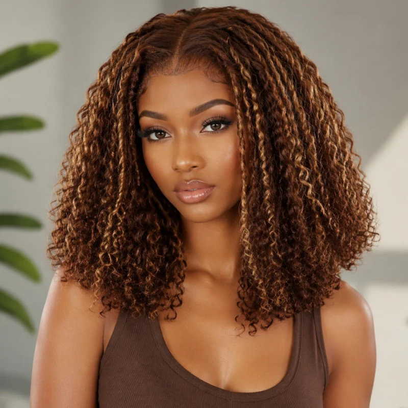 7x5 Glueless Lace Bohemian Curly Honey Blonde Highlight Human Hair Wig