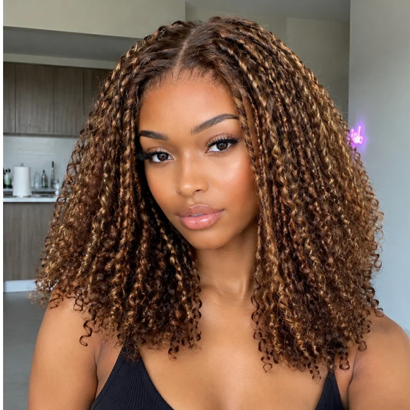 7x5 Glueless Lace Bohemian Curly Honey Blonde Highlight Human Hair Wig - Image 2