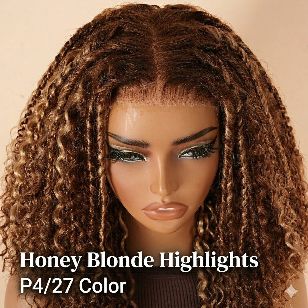 7x5 Glueless Lace Bohemian Curly Honey Blonde Highlight Human Hair Wig - Image 6