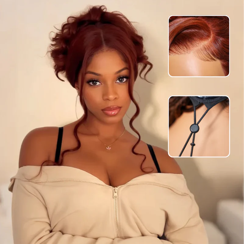 7x5 Lace Pre-styled Reddish Brown Body Wave Glueless Wig HD Transparent Lace Frontal Wig - Image 3