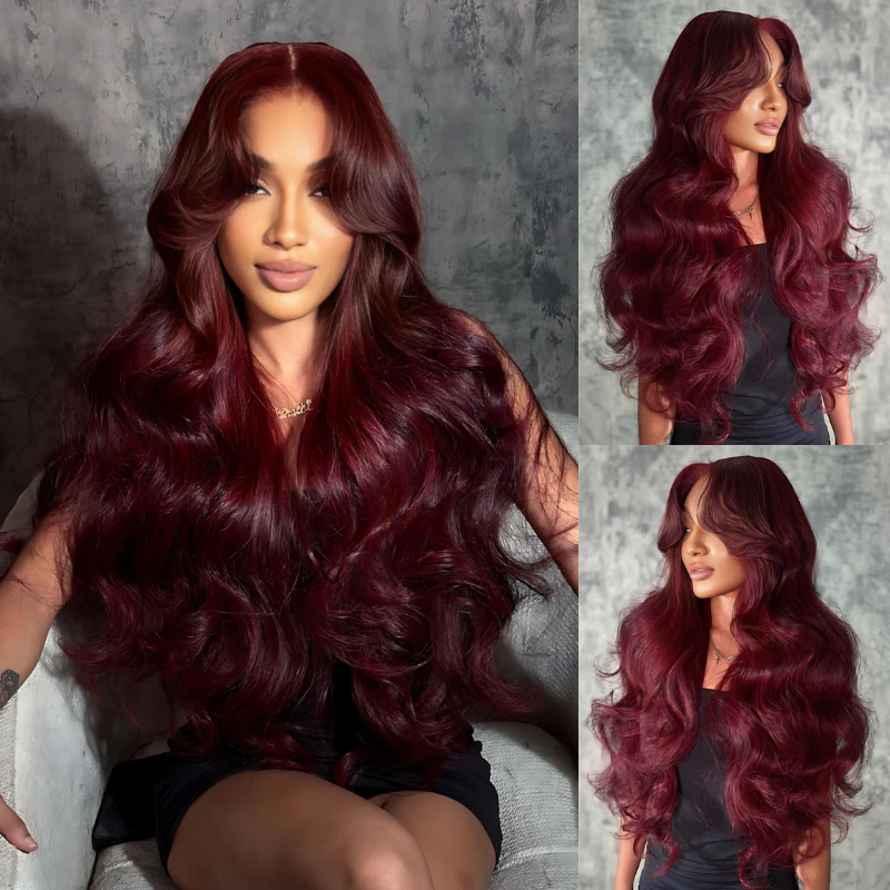 Extra 50% Off | Glueless 7x5 / 13x4 Lace Frontal Wig Dark 99J Burgundy Red Colored Human Hair Wigs Flash Sale