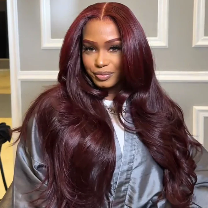 $129=24'' | Glueless Dark 99J Burgundy 13x4 Lace Frontal Body Wave HD Transparent Lace Human Hair Wigs Flash Sale - Image 4