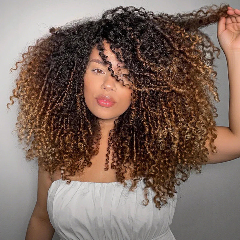 Amanda 300% Density 7x5 HD Glueless Lace Ombre Brown Kinky Curly Wig