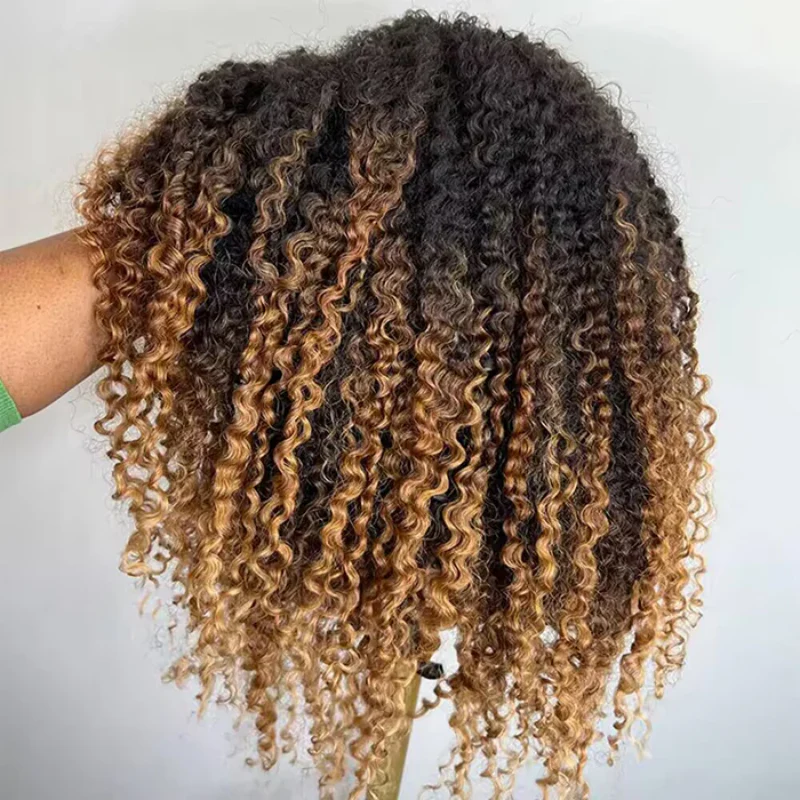 Amanda 300% Density 7x5 HD Glueless Lace Ombre Brown Kinky Curly Wig - Image 3