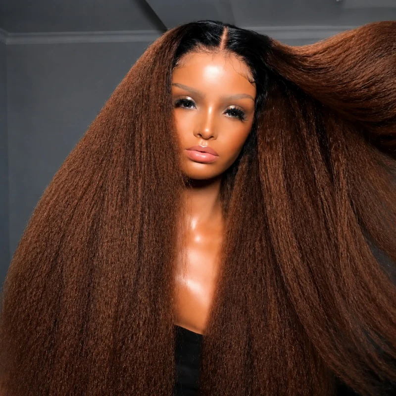 Amanda 7x5/13×6 HD Glueless Lace250% Density Kinky Straight Wig | Ombre Brown & Chocolate Brown