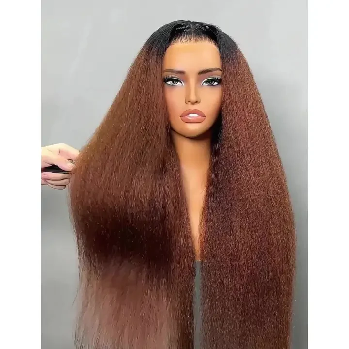 Amanda 7x5/13×6 HD Glueless Lace250% Density Kinky Straight Wig | Ombre Brown & Chocolate Brown - Image 2