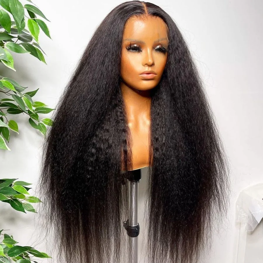 Kinky Straight Reddish Brown / Highlight Brown / Natural Color 13x4 Transparent Lace Front Wigs 100% Human Hair Wigs - Image 6