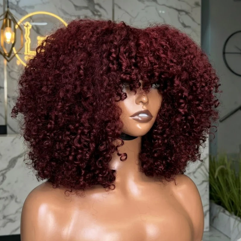 Amanda Double Drawn 300% Density 2×4 Lace Glueless Ombre Brown Curly Wig With Bangs & Drawstring - Image 11