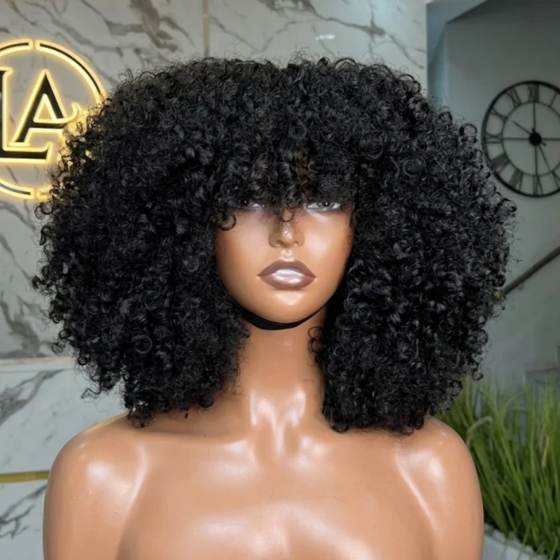 Amanda Double Drawn 300% Density 2×4 Lace Glueless Ombre Brown Curly Wig With Bangs & Drawstring - Image 8