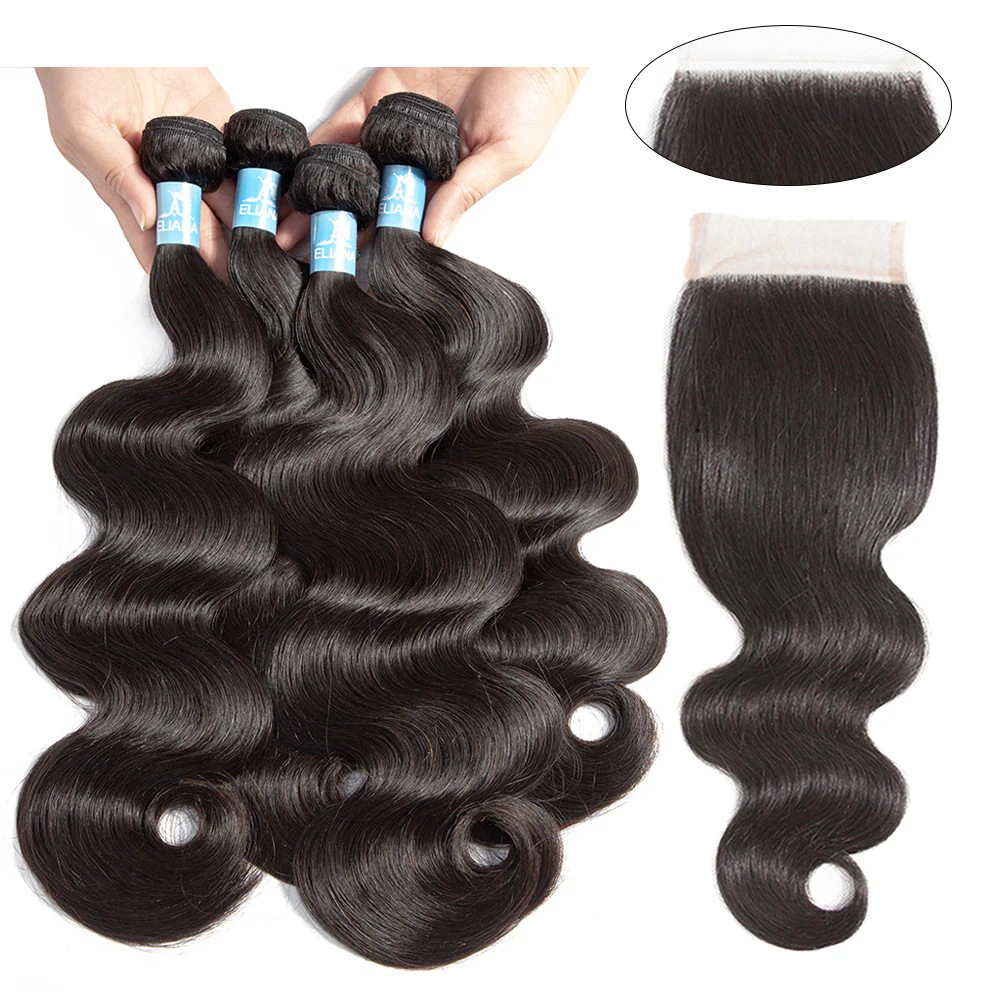 Brazilian Body Wave 4 Bundles With 4*4 Lace Closure 9A Grade 100% Unprocessed Human Hair - Amanda Hair - Image 2