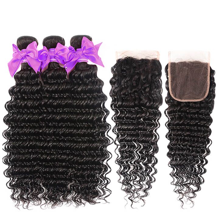 Brazilian Kinky Curly 3 Bundles With 4*4 Lace Closure 10A Grade 100% Remi Human Hair Soft Shiny Wave Hair - Amanda Hair - Image 2