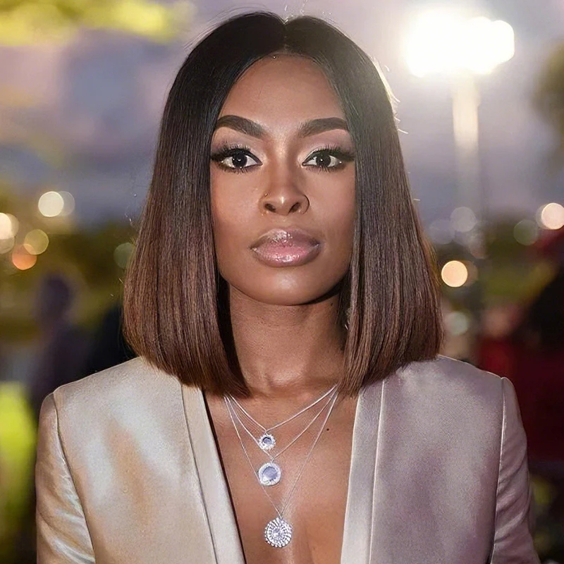 Amanda Hair Glueless Ombre Brown Yaki Straight Human Hair Bob Wig - Image 10